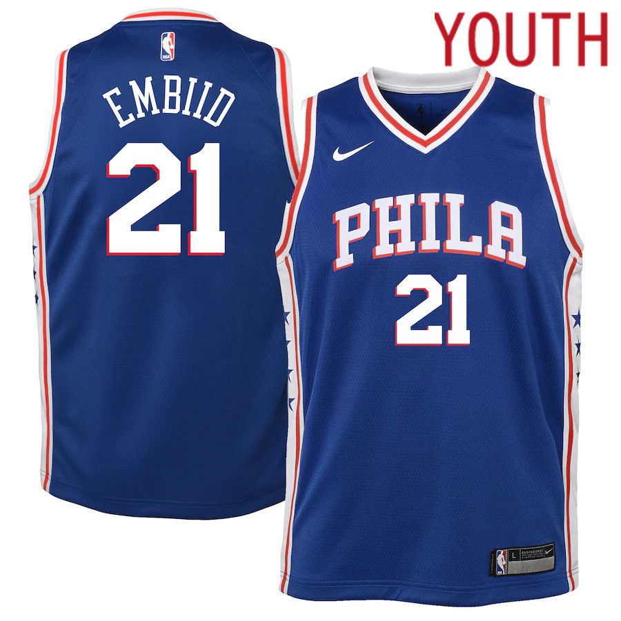 Youth Philadelphia 76ers 21 Joel Embiid Nike Royal Swingman NBA Jersey